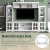 [VIDEO provided] ON-TREND Minimalism Entertainment Wall Unit with Bridge, Modern TV Console Table for TVs Up to 70", Multifunctional TV Stand with Tem