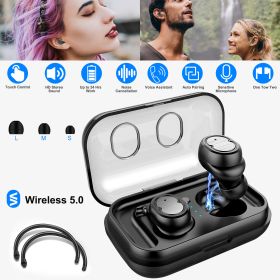 TWS Wireless 5.0 Earbuds IPX4 Touch In-Ear Stereo Earphone Noise Canceling Earpieces 32.8 ft Transmission Range (Color: Black)