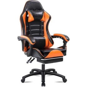 Game Chair, Adult Electronic Gaming Chair, Ergonomically Designed, PU Leather, Lounge Chair with Footstool and Waist Support, Office Chair, Orange (Color: as picture)