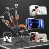 Game Chair, Adult Electronic Gaming Chair, Ergonomically Designed, PU Leather, Lounge Chair with Footstool and Waist Support, Office Chair, Orange