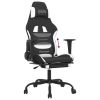 Gaming Chair with Footrest Black and White Fabric