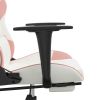 Massage Gaming Chair with Footrest White&Pink Faux Leather