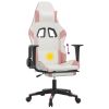 Massage Gaming Chair with Footrest White&Pink Faux Leather