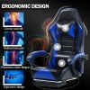 Game Chair, Adult Electronic Gaming Chair, Ergonomically Designed, PU Leather, Lounge Chair with Footstool and Waist Support, Office Chair, Blue