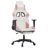 Massage Gaming Chair with Footrest White&Pink Faux Leather