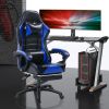 Game Chair, Adult Electronic Gaming Chair, Ergonomically Designed, PU Leather, Lounge Chair with Footstool and Waist Support, Office Chair, Blue