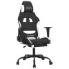 Gaming Chair with Footrest Black and White Fabric