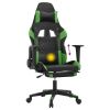 Massage Gaming Chair with Footrest Black&Green Faux Leather